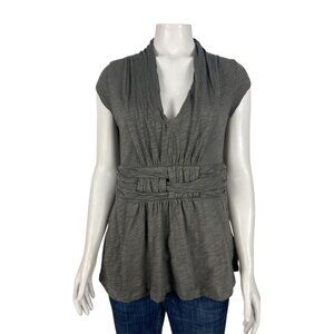 Ett:Twa Anthropologie Short Sleeve Slubbed Cotton Shirt Small Gray Knotted Woven